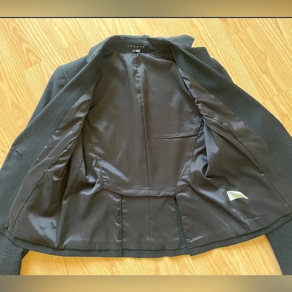 Theory Cropped Jacket Blazer Top Cotton Wool Black Sz 6 - Picture 4 of 6